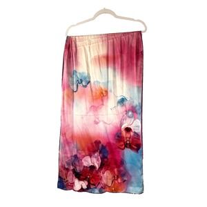 Womens Silk Floral Scarf Watercolor Head Wrap Shawl Purse Accessory Fairy 20x68"